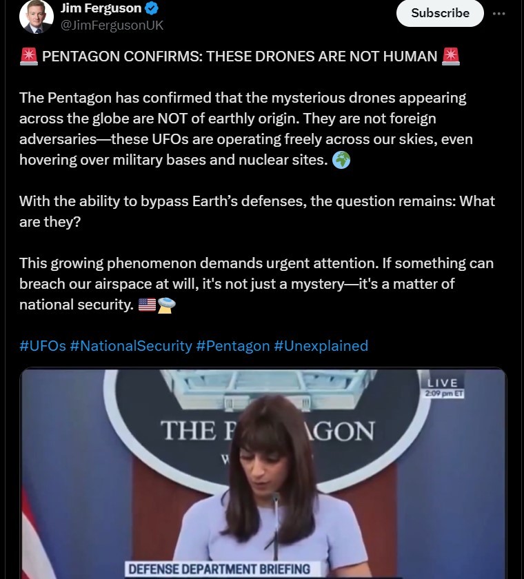 Fact-Check: Pentagon Confirm 'Drones Not Of Earthly Origin' (UFOs)