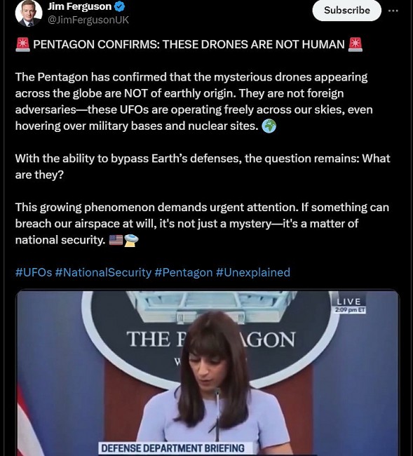 Fact-Check: Pentagon Confirm 'Drones Not Of Earthly Origin' (UFOs)