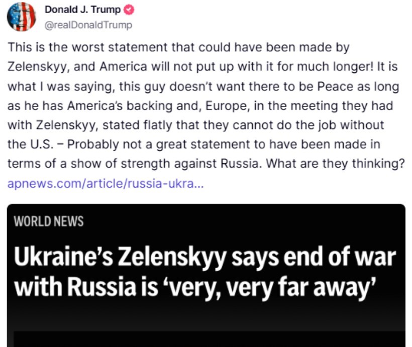 Trump Criticizes Zelensky's Comments on the War with Russia