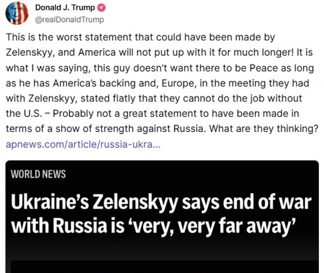 Trump Criticizes Zelenskyy's Comments on the War with Russia