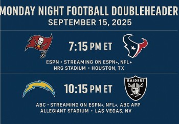 Monday Night Football Doubleheader (September 15, 2025): Buccaneers vs Texans and Chargers vs Raiders — Full Guide, Storylines, and Predictions