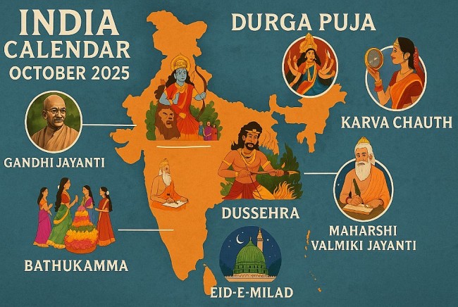 India Calendar October 2025 – Full List of Festivals & Holidays