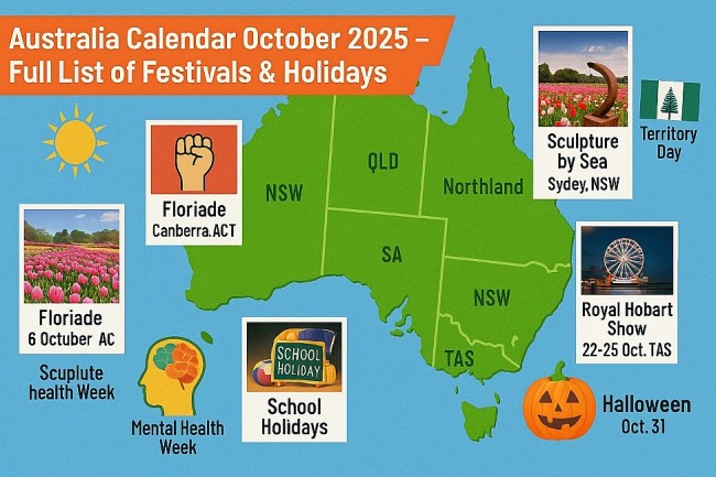 Australia Calendar October 2025 – Full List of Festivals & Holidays