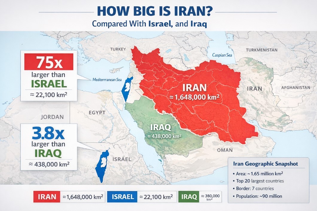How Big Is Iran Compared With the US, Israel, and Iraq? Size, Maps, and Key Facts